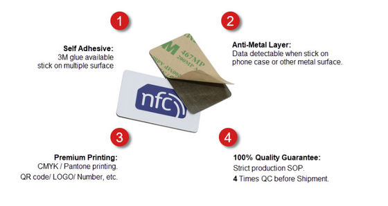 Etiqueta de autocolante NFC anti-metal personalizado em metal anti-falsificação 125Khz 13,56Mhz