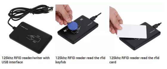 Leitor de cartão RFID personalizado com logotipo 13.56Mhz 125KHZ Leitor de cartão de identificação com chip T5577